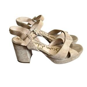 Sam Edelman Leather Suede Beige Cream‎ Strappy Slingback Block Heels Size 9